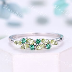 Peridot Emerald Wedding Band: Marquise Cut 14k White Gold Ring