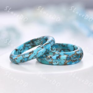 Unique Turquoise Wedding Bands Natural Turquoise Couple Rings His and Hers December Birthstone Men&#39;s Ring Eternity Matching Band Comfort Fit