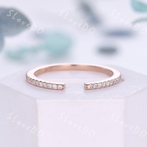 14K Rose Gold Ring Diamond Wedding Band Open Gap Ring Diamond Ring Unique Anniversary Ring Stackable Band Matching Band Best Gift for her