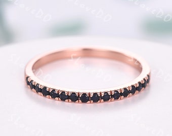 Blue Sandstone Ring: 14K Rose Gold Eternity Band, Stacking Ring