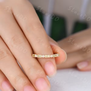 Vintage Peridot Opal Wedding Band,Baguette Cut Yellow Gold Wedding Ring,Unique Stacking Band,Birthstone Ring,Anniversary Gift,Promise Ring image 6