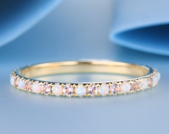 size O 9CT YELLOW GOLD /& SILVER OPAL /& DIAMOND LADIES ETERNITY RING