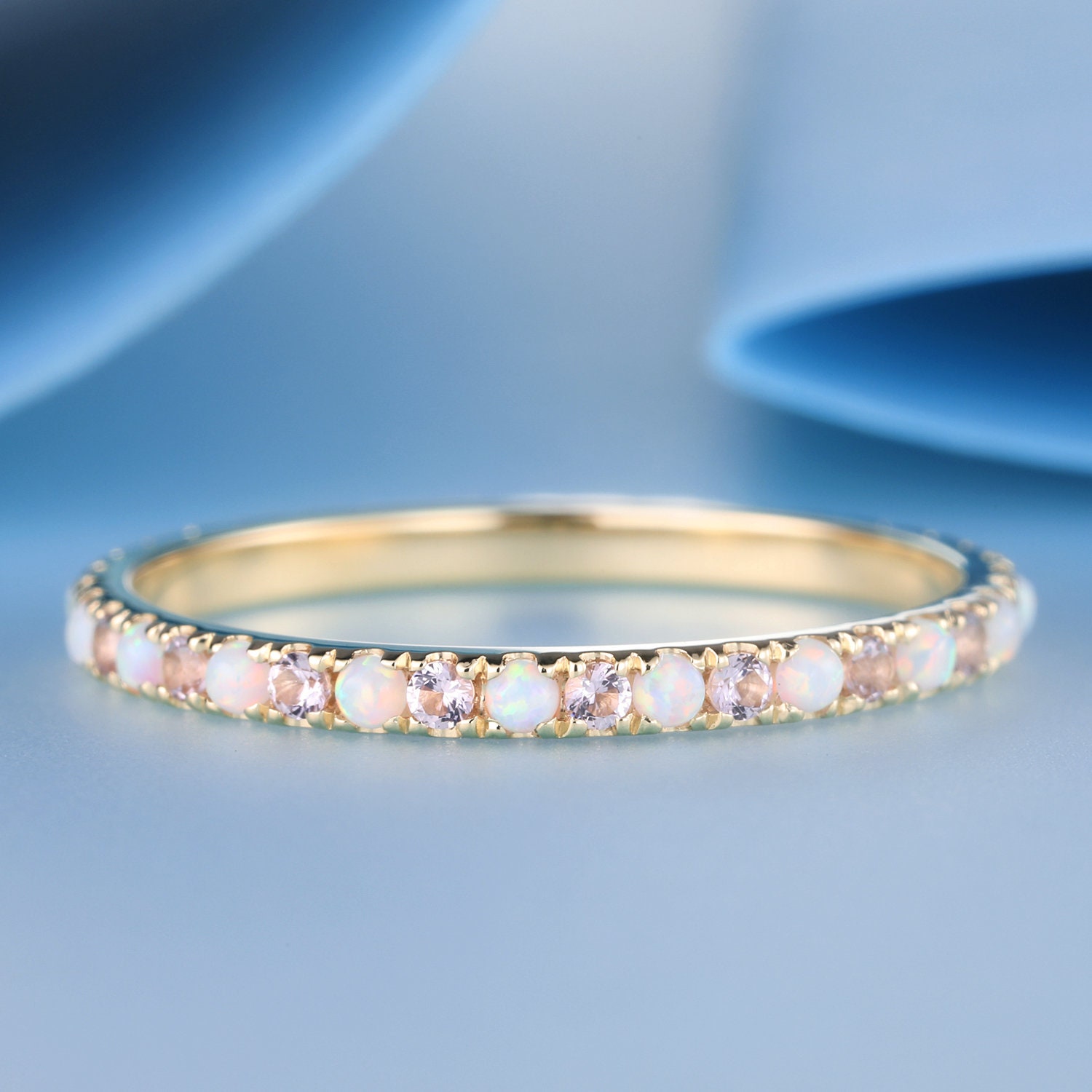 Opal Morganite Eternity Band Ring: Sterling Silver Wedding Jewelry