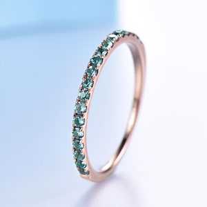 Alexandrite Wedding Band Half Eternity Band in Rose Gold June Birthstone Ring Minimalist Ring Pave Wedding Band Stacking Band Anniversary