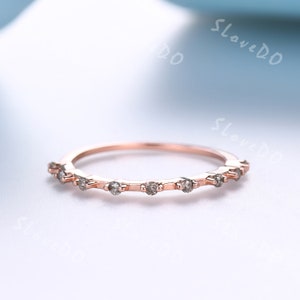 1.5mm Dainty Salt and Pepper Diamond Ring Stackable Matching Rose Gold Ring For Women Minimalist Band Promise Anniversary Bridal Ring Gift