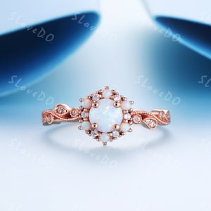 Vintage Opal Engagement Ring, Art Deco Opal Diamond Ring, Rose Gold Opal Ring, October Birthstone, Opal Wedding Ring, Anniversary Ring