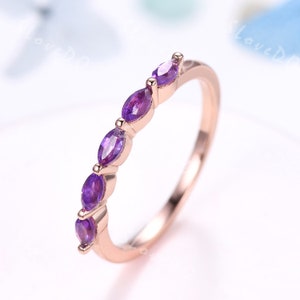 Unique Amethyst Engagement ring,Minimalist Marquise cut Amethyst Wedding Band Rose Gold Stacking Matching Ring Promise ring Anniversary gift