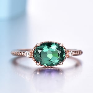 Alexandrite Engagement Ring June Birthstone Ring Oval Cut Color Change Ring Wedding Ring Gold Alexandrite Ring Diamond Ring