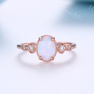 White Fire Opal Ring 14K Solid Gold,Natural Opal Gemstone Ring for Women,Dainty Diamond Wedding Band,Opal Jewelry,Bridal Gift for Her,Custom