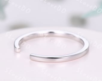 Plain White Gold Matching Band Simple Open Gap Wedding Ring Adjustable Knuckle Ring Minimalist Stackable Band Thin Silver Ring Dainty Gift