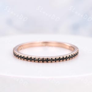 Petite Black Diamond Wedding Band Black Diamond Pave Eternity Band Rose Gold ring Stacking Matching Ring Promise Gift Minimalist Thin Band