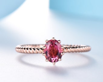 14K Pink Tourmaline Ring,Oval Tourmaline Ring,October Birthstone,Pink Gemstone Ring,Twisted Band,Prong Ring,Natural Tourmaline