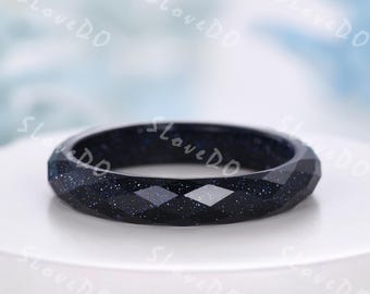 Blue Sandstone Ring: Faceted Galaxy Stone Unisex Band