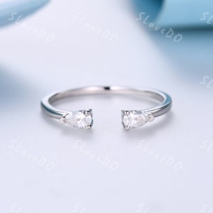 14K White Gold Ring Moissanite Wedding Band Open Gap Ring Pear Cut Moissanite Unique Anniversary Ring Gift for her Customized Ring