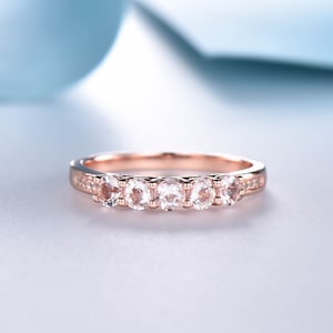 Morganite Band, Personalized Birthstone Ring, Morganite Ring, Rose Gold 3mm Morganite Ring, Stacking Wedding Band, Birthstone Jewelry