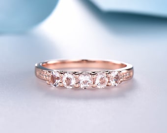 Morganite Band, Personalized Birthstone Ring, Morganite Ring, Rose Gold 3mm Morganite Ring, Stacking Wedding Band, Birthstone Jewelry