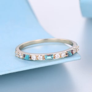 Alexandrite 14k Gold Ring: Diamond Half Eternity Stacking Band