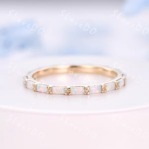 Baguette Opal Eternity Band: Sterling Silver October Birthstone Ring