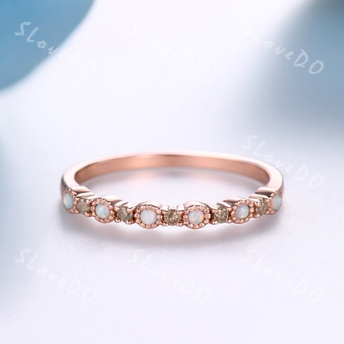 Opal Salt Pepper Diamond Ring,Opal Wedding Band,Opal Ring,Opal Diamond wedding ring,rose gold Stacking Band,Anniversary Ring Gift for shops Her