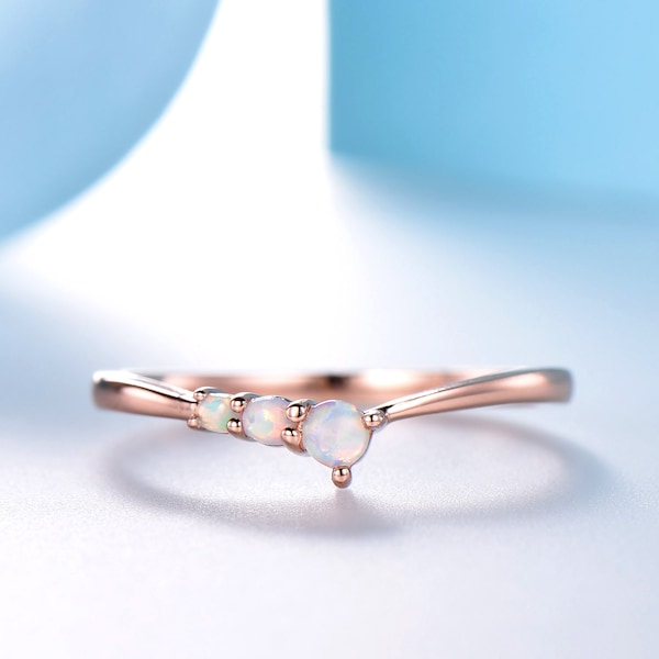 Dainty Opal Ring, Opal Stacking Ring, Gold Opal Ring, White Fire Opal Cluster Ring, Delicate Opal Ring, October Birthstone