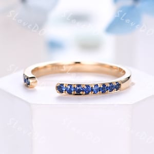 Natural Sapphire Wedding Band Open Gap Ring Sapphire Ring Unique Anniversary Ring Matching Band Best Gift for her,14k Solid Gold Ring