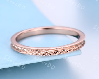 Sterling Silver Wheat Pattern Wedding Band: Milgrain Edge Stacking Ring