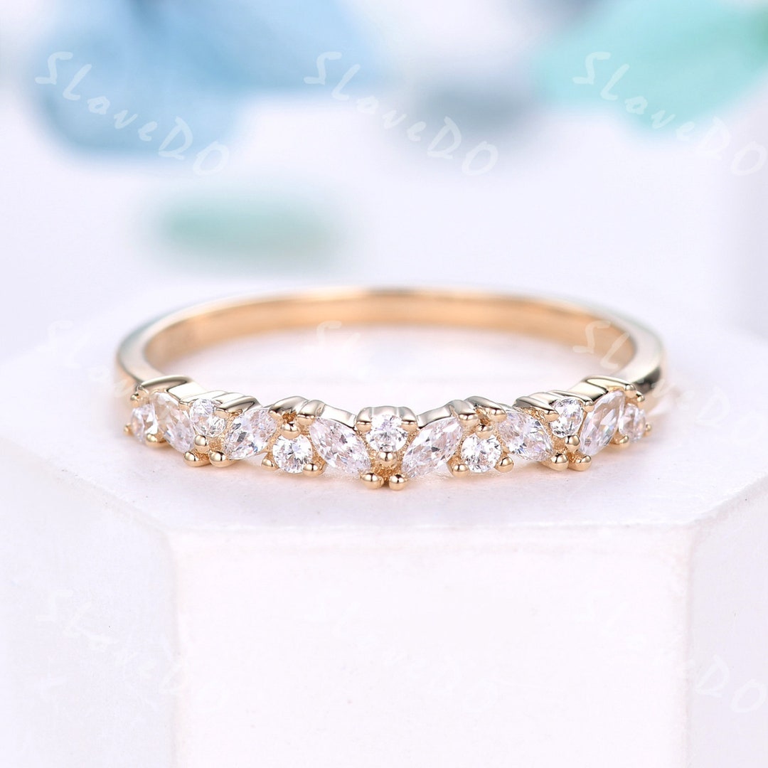 14K Yellow Gold Vintage Moissanite Ring: Half Eternity Wedding Band - Etsy