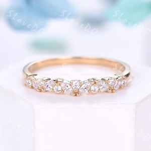 14K Yellow Gold Vintage Moissanite Ring,Unique Moissanite Diamond Stacking Wedding Ring,Half Eternity Cluster Ring,Anniversary Promise Gift