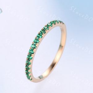 Minimalist Emerald Wedding Band Half Eternity Band 14k Gold Ring May Birthstone Ring Pave Wedding Ring Stacking Band Women Promise Ring Gift