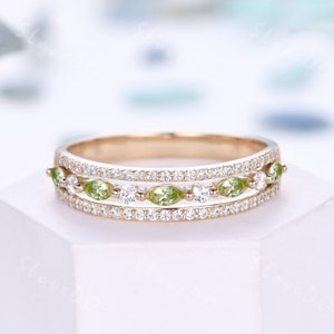 Vintage Peridot Moissanit Verlobungsring, Marquise Peridot Ehering, Goldring, Handwerk dreireihig Jubiläum Versprechen Ring Geschenk für sie