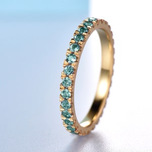 Unique Alexandirte Wedding Band 14K Yellow Gold Ring June Birtstone Full Eternity Stackable Matching Band Bridal Ring Anniversary Gift