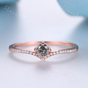 Zierlicher Salz und Pfeffer Diamant Ring, Art Deco Ehering, Roségold-Verlobungsring, natürlicher Diamantring, minimalistischer Ring, Ringgeschenk für sie