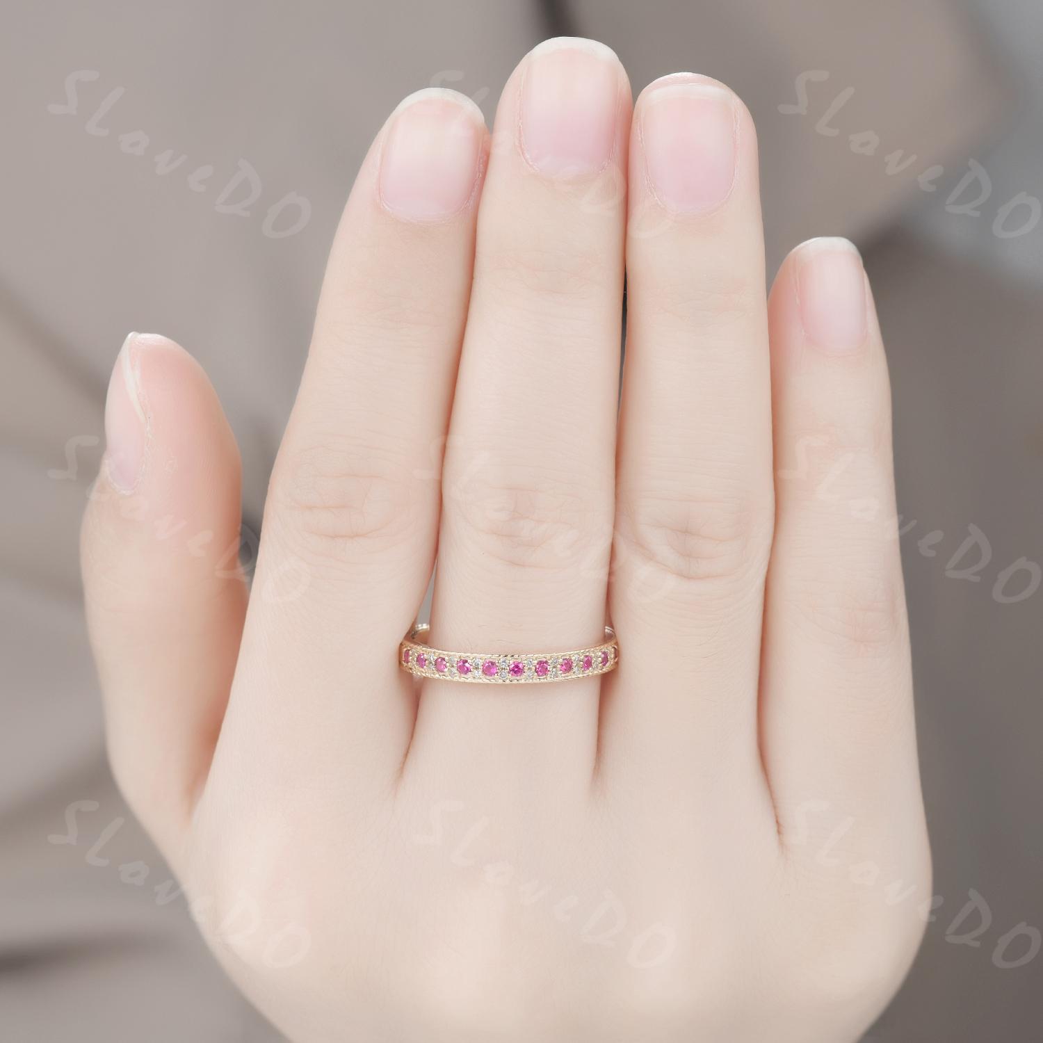 Art Deco Ruby Diamond 14K Gold Ring: July Birthstone Wedding Band - Etsy