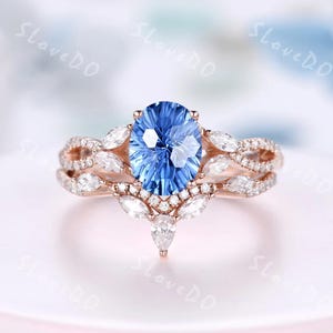 Feuerwerk Schnitt Saphir Verlobungsring Einzigartige Moissanit Cluster Ring Rosegold Starbrite Saphir Ring für Frauen Oval Saphir Geburtstagsgeschenk