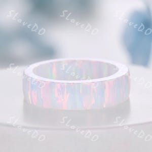 6mm White Fire Opal Wedding Band: October Birthstone Eternity Ring