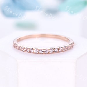 Danity Morganite Wedding Band,Pink Morganite Stone,Unique Engagement Ring Matching Stacking Band,Half Eternity Band Promise Gift For Her