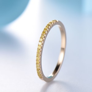 Diamond Eternity Ring 14k/18k Gold Yellow Diamond Ring Diamond Wedding Band Petite Micro Pave Half Eternity Band Perfect Matching Band