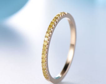 Yellow Diamond Eternity Ring: 14k Gold Micro Pave Wedding Band