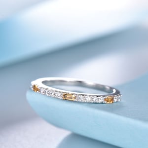 14k Gold Citrine Diamond Ring: November Birthstone Eternity Band