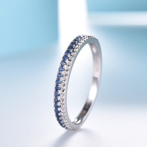 14K Gold Sapphire Ring, Half Eternity Ring, September Birthstone, Sapphire Ring, Anniversary Band, Dainty Ring
