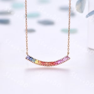 Dainty Rainbow Necklace,Rainbow Pendant,Sapphire Necklace,Minimalist Pendant,Handmade Gift Birthday Gift,Mother Gift,Inclusive Gift,BFF Gift