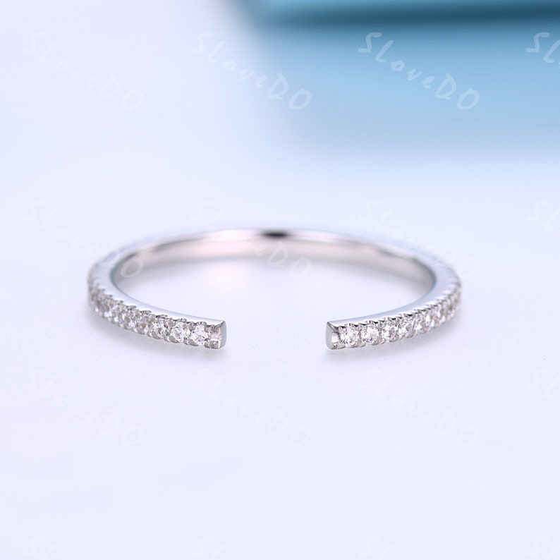 14K White Gold Ring Diamond Wedding Band Open Gap Ring Diamond Ring Unique Anniversary Ring Stackable Band Matching Band Best Gift for her image 5