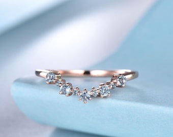 Blue Topaz 14K Rose Gold Ring, Dainty Curved Stacking Ring, Gold Topaz Ring, December Birthstone Ring, Gemstone Ring, London Blue Topaz