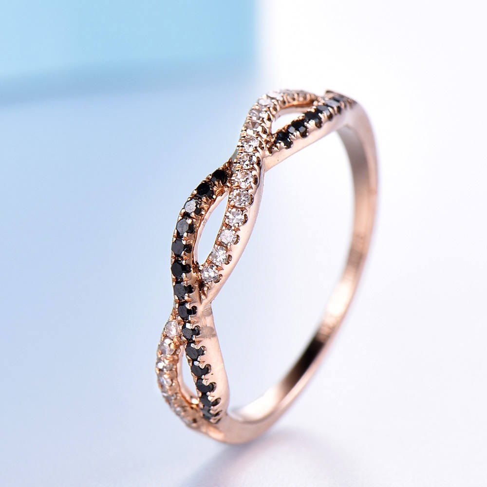 Solid Rose Gold Black and Clear Diamond Wedding Band - Etsy