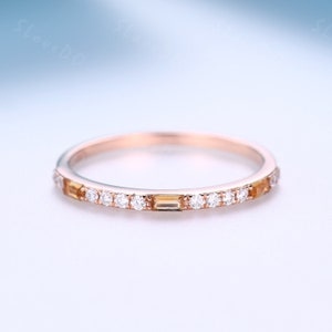 Citrine Ring /White Gold Citrine Diamond Ring/ Citrine Jewelry / November Birthstone / Citrine Baguette Ring / Eternity Band / Stacking Ring