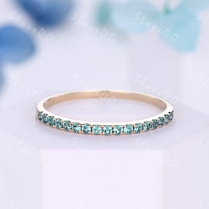 Alexandrite Wedding Band Half Eternity Band in Gold June Birthstone Ring Minimalist Ring Pave Wedding Band Stacking Band Anniversary Gift