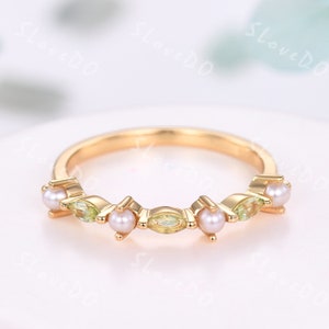 Pearl & Peridot Wedding Band: 14K Gold Stacking Ring
