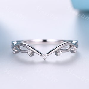 Vintage Twig Diamond wedding band silver art deco leaf minimalist dainty wedding ring unique stacking matching band anniversary women gift