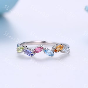 Multi Edelsteine Ehering, Minimalistischer Geburtsstein Ring, zierliche Marquise Ring, Natürlicher Edelstein Ring, Familie Geburtsstein Ring, Gold Ring