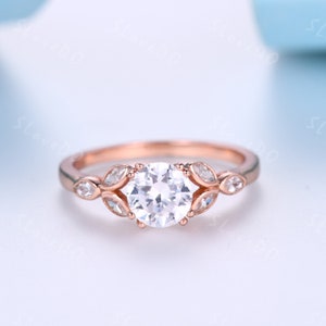 1CT Round Cut Moissanite Engagement Ring,Moissanite Ring rose gold,Minimalist Wedding band,Marquise Moissanite bridal anniversary ring Gift